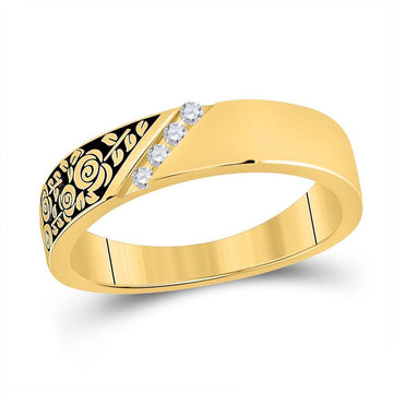 14kt Yellow Gold Mens Round Diamond Wedding Rose Flower Band Ring 1/20 Cttw