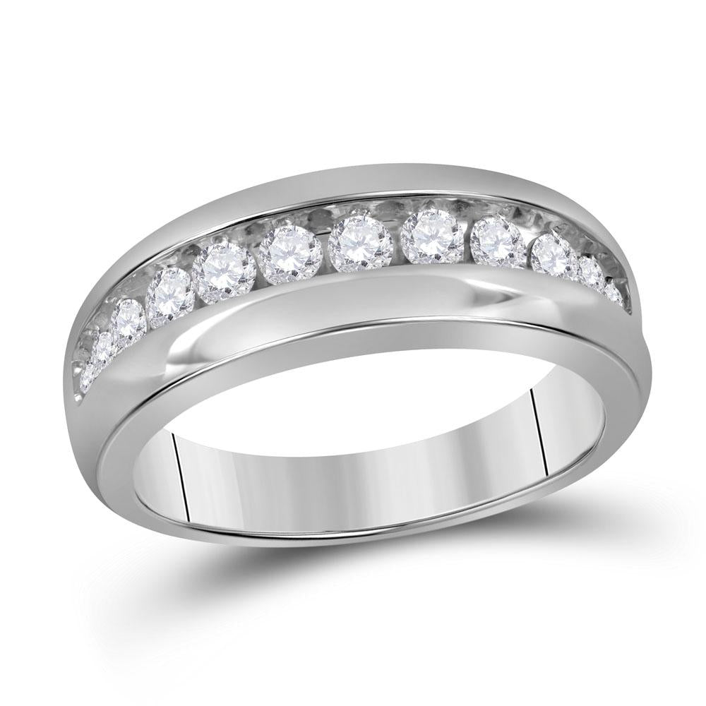 10kt White Gold Mens Round Diamond Single Row Wedding Band Ring 1 Cttw