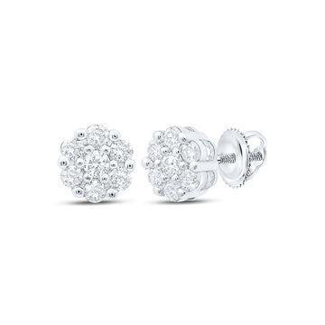 10kt White Gold Womens Round Diamond Flower Cluster Earrings 1/2 Cttw