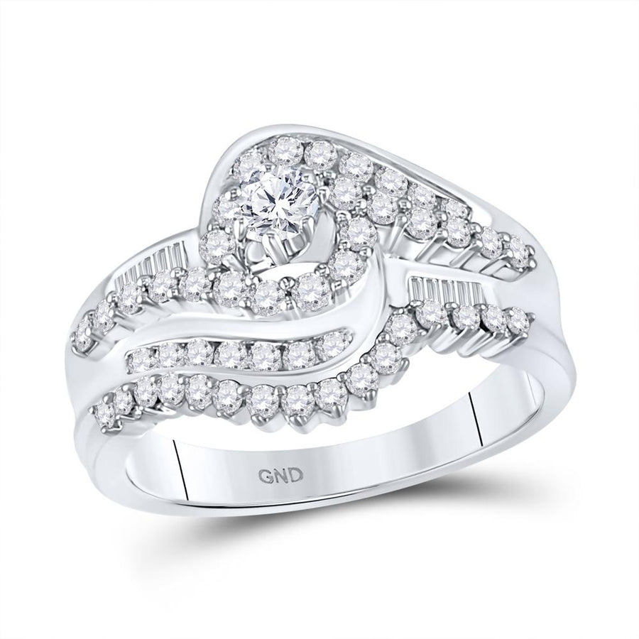 10kt White Gold Diamond Round Bridal Wedding Ring Band Set 1 Cttw