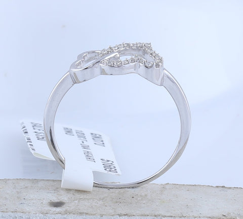 10kt White Gold Womens Round Diamond Double Heart Ring 1/20 Cttw