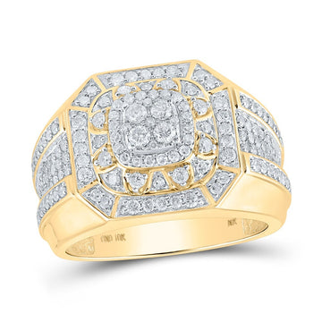10kt Yellow Gold Mens Round Diamond Octagon Cluster Ring 1-1/3 Cttw