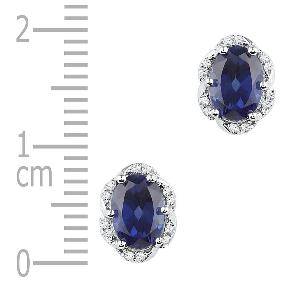 10kt White Gold Womens Oval Synthetic Blue Sapphire Solitaire Diamond Earrings 2-1/2 Cttw