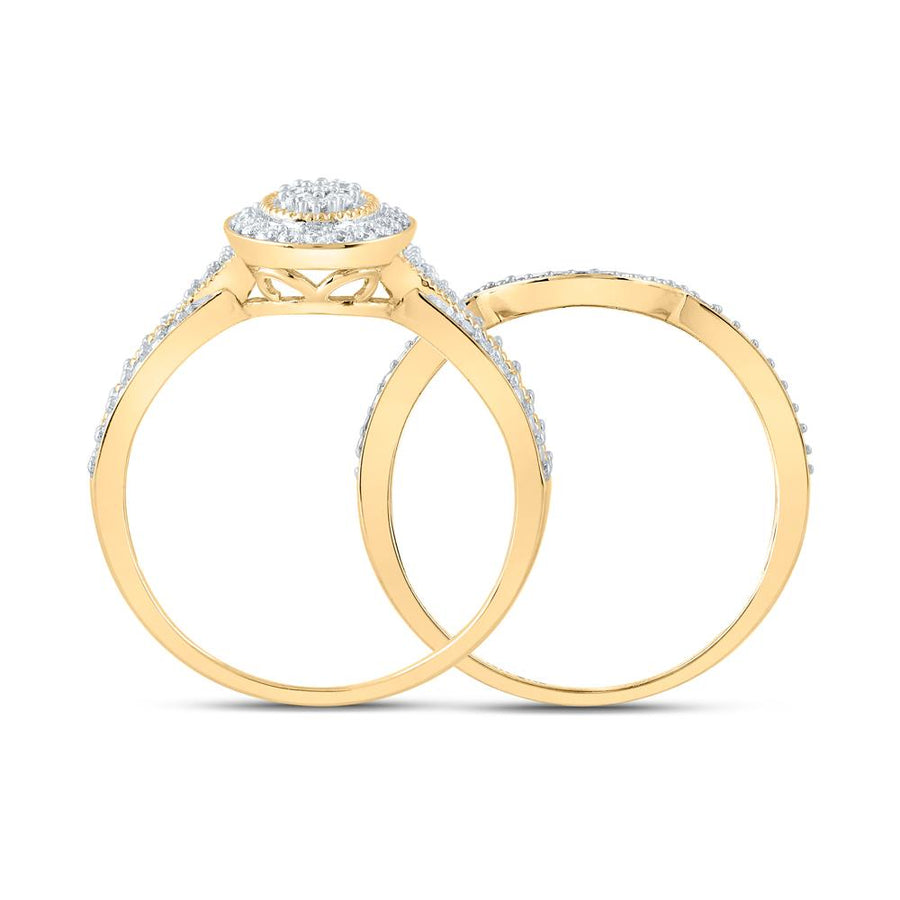 10kt Yellow Gold Round Diamond Halo Cluster Bridal Wedding Ring Band Set 1/5 Cttw