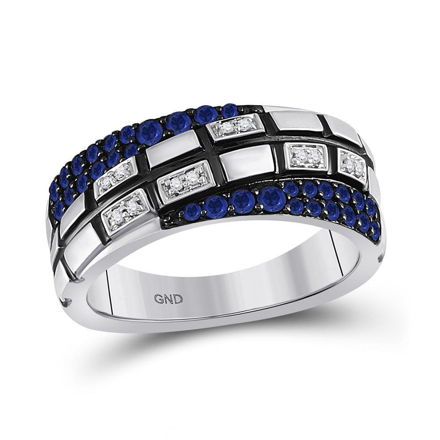 14kt White Gold Mens Round Blue Sapphire Diamond Band Ring 5/8 Cttw