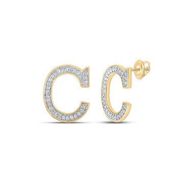10kt Yellow Gold Womens Round Diamond C Initial Letter Earrings 1/8 Cttw