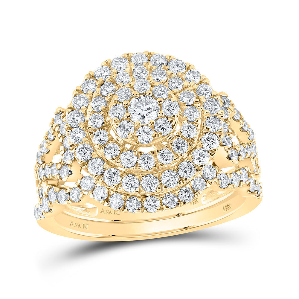 14kt Yellow Gold Round Diamond Bridal Wedding Ring Band Set 1-1/3 Cttw
