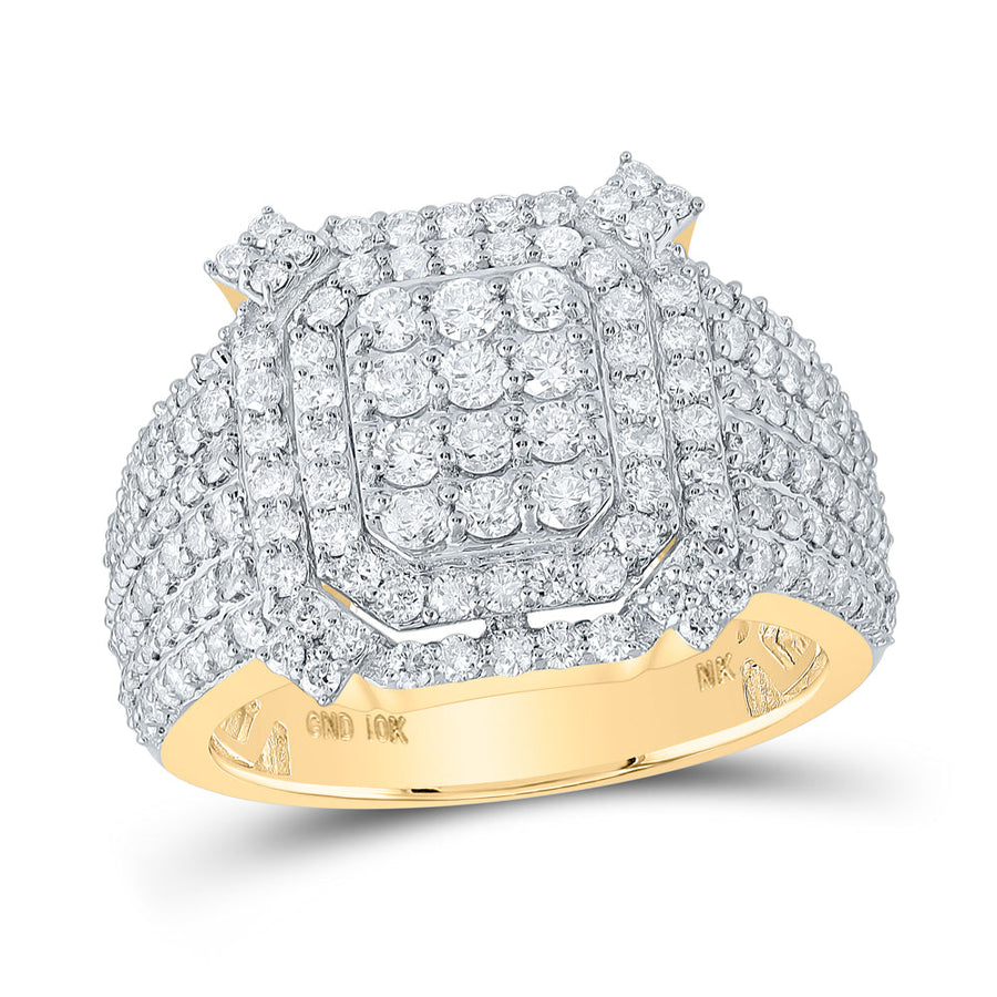 10kt Yellow Gold Mens Round Diamond Cluster Ring 2-1/3 Cttw