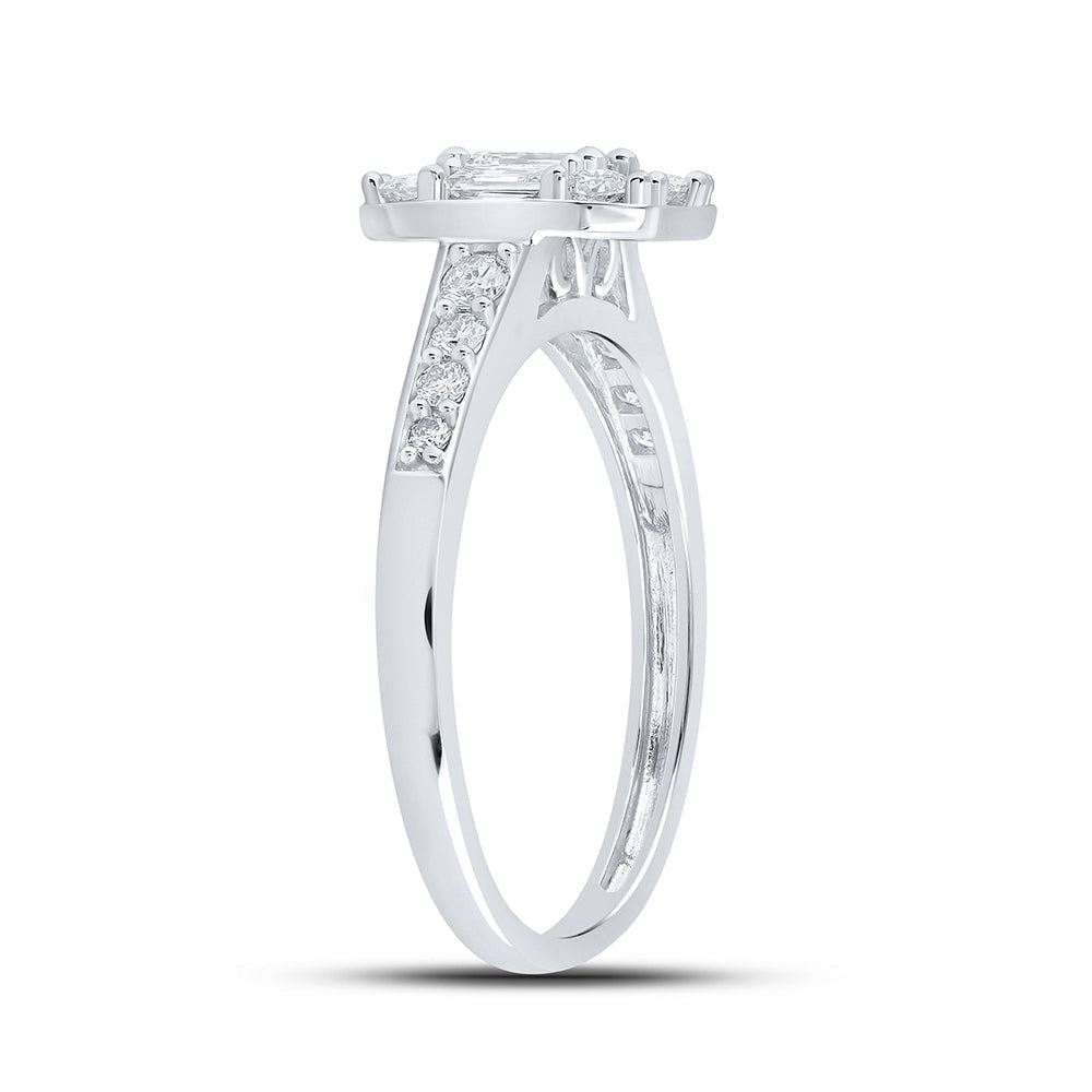 14kt White Gold Emerald Diamond Halo Bridal Wedding Engagement Ring 3/4 Cttw