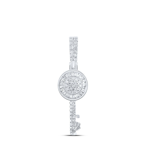 Sterling Silver Womens Round Diamond Key Pendant 3/8 Cttw