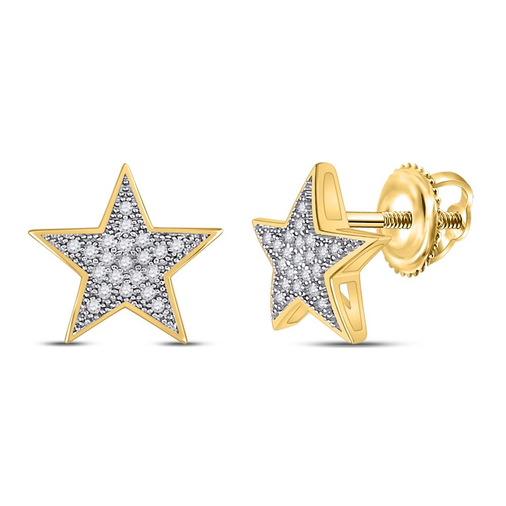 10kt Yellow Gold Womens Round Diamond Star Earrings 1/10 Cttw