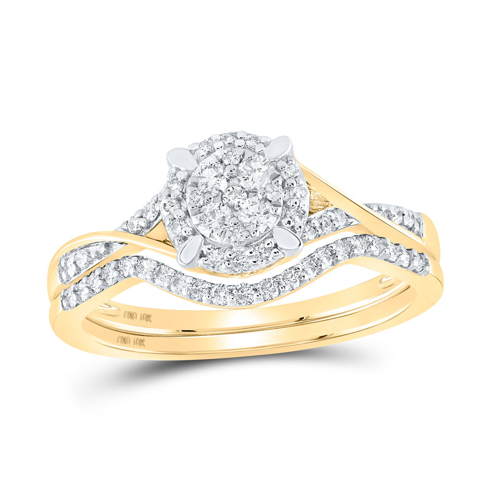 10kt Yellow Gold Round Diamond Bridal Wedding Ring Band Set 3/8 Cttw