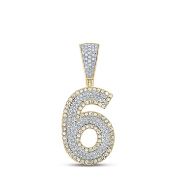 10kt Two-tone Gold Mens Round Diamond Number 6 Charm Pendant 3/4 Cttw