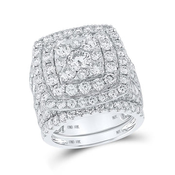 14kt White Gold Round Diamond Halo Bridal Wedding Ring Band Set 6 Cttw