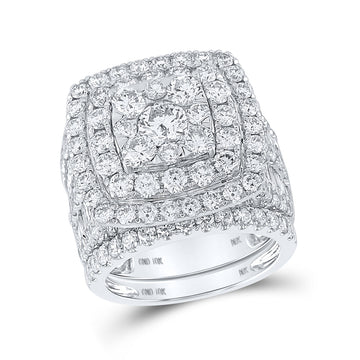 10kt White Gold Round Diamond Halo Bridal Wedding Ring Band Set 6 Cttw