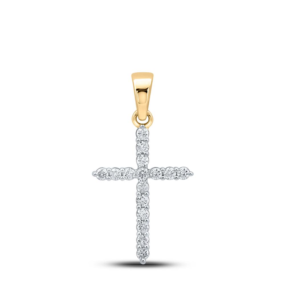 10kt Yellow Gold Womens Round Diamond Cross Pendant 1/2 Cttw