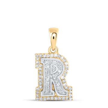 10kt Two-tone Gold Womens Round Diamond R Initial Letter Pendant 1/5 Cttw