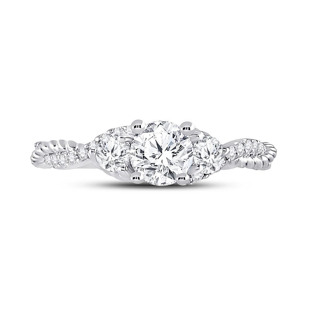 14kt White Gold Round Diamond 3-stone Bridal Wedding Engagement Ring 1 Cttw