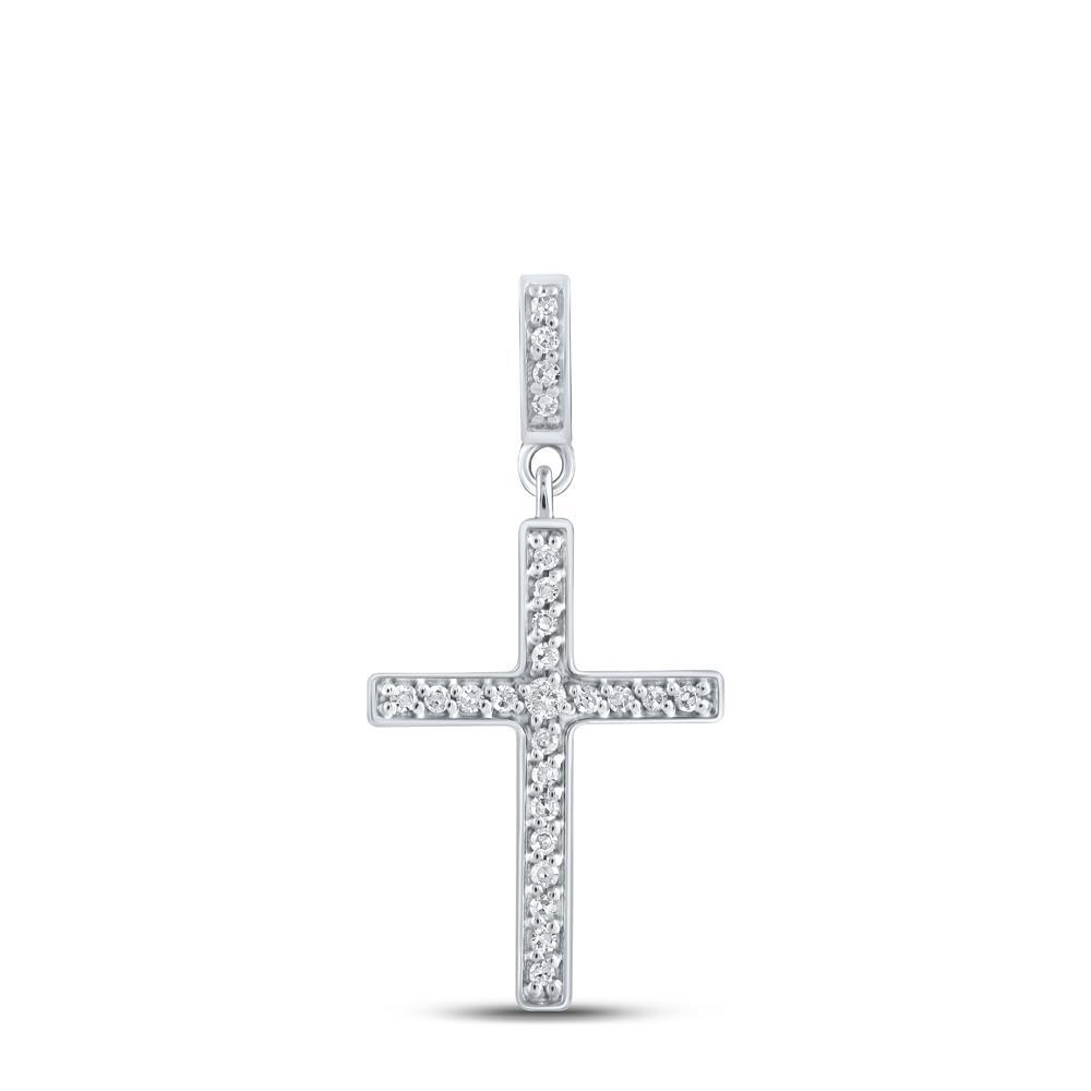 10kt White Gold Womens Round Diamond Cross Pendant 1/10 Cttw