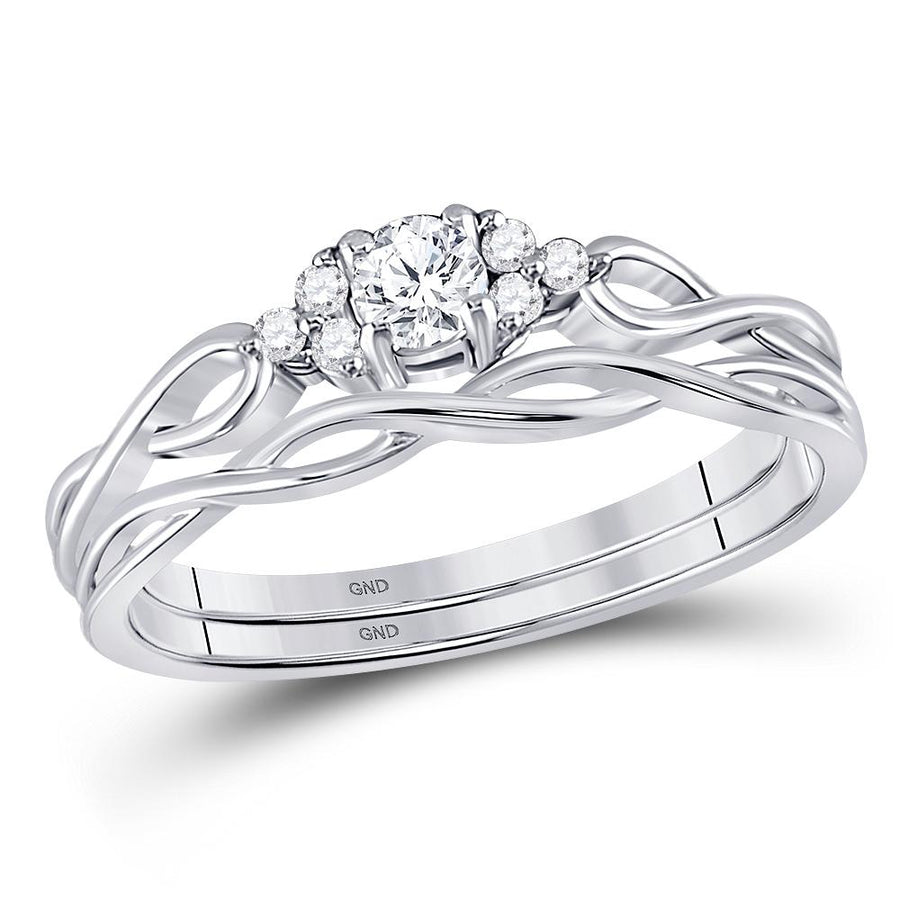 14kt White Gold Round Diamond Bridal Wedding Ring Band Set 1/6 Cttw