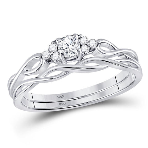 14kt White Gold Round Diamond Bridal Wedding Ring Band Set 1/6 Cttw