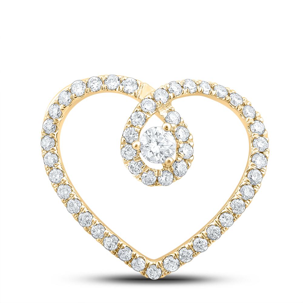 10kt Yellow Gold Womens Round Diamond Heart Pendant 1/3 Cttw