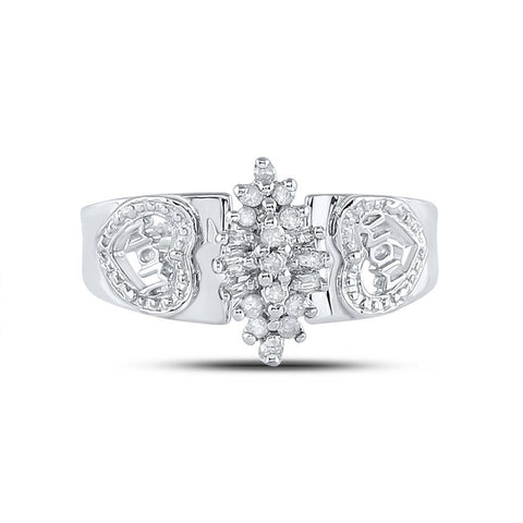 Sterling Silver Womens Round Diamond Heart Mom Cluster Ring 1/8 Cttw