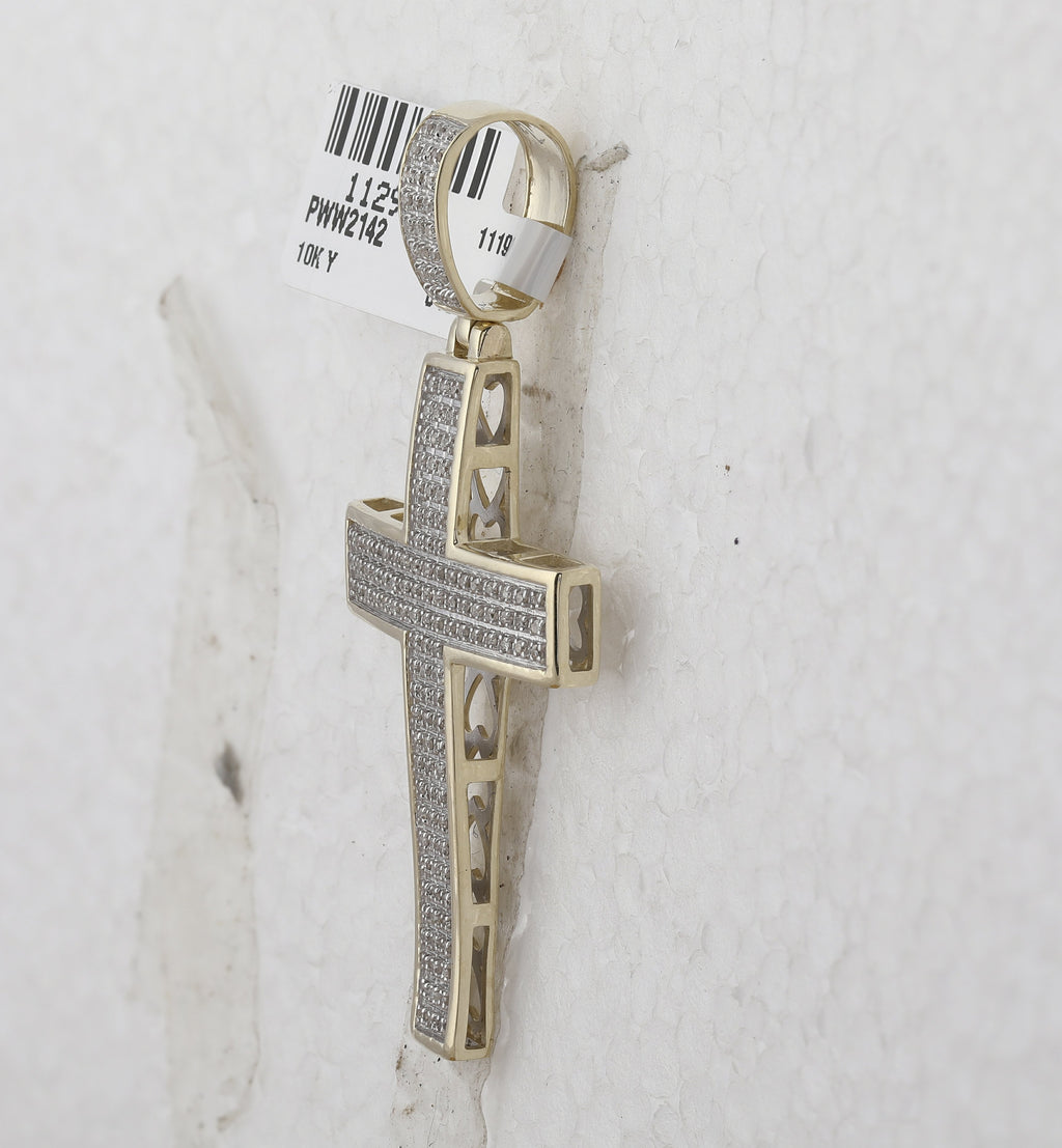 10kt Yellow Gold Mens Round Diamond Cross Charm Pendant 1/2 Cttw