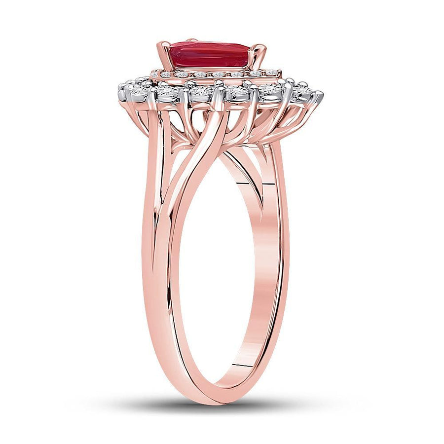 14kt Rose Gold Womens Pear Ruby Teardrop Diamond Halo Ring 1-1/4 Cttw