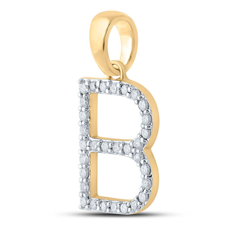 14kt Yellow Gold Womens Round Diamond B Initial Letter Pendant 1/4 Cttw