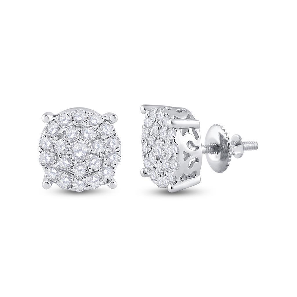 14kt White Gold Womens Round Diamond Cluster Earrings 1-1/2 Cttw
