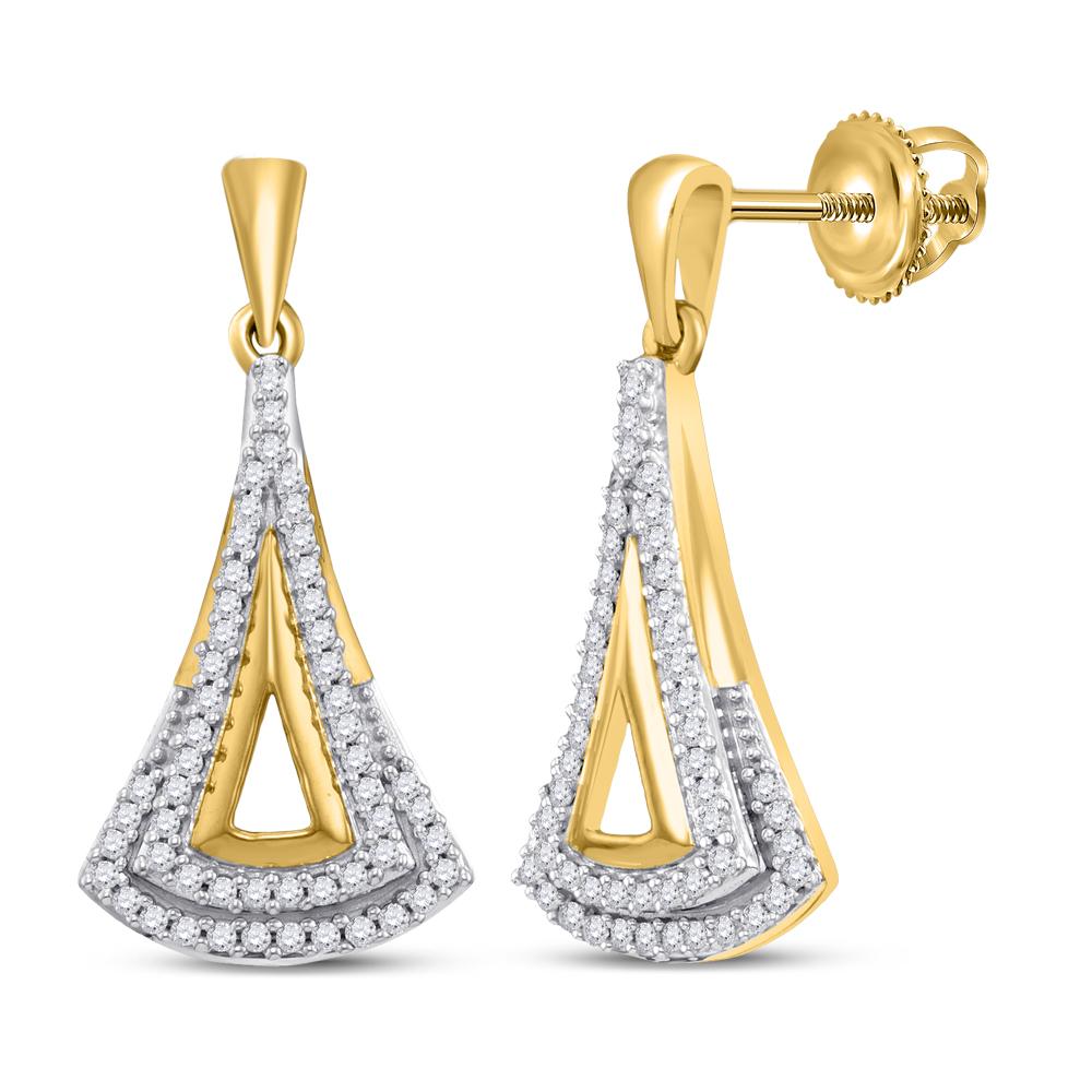 10kt Yellow Gold Womens Round Diamond Dangle Earrings 1/4 Cttw