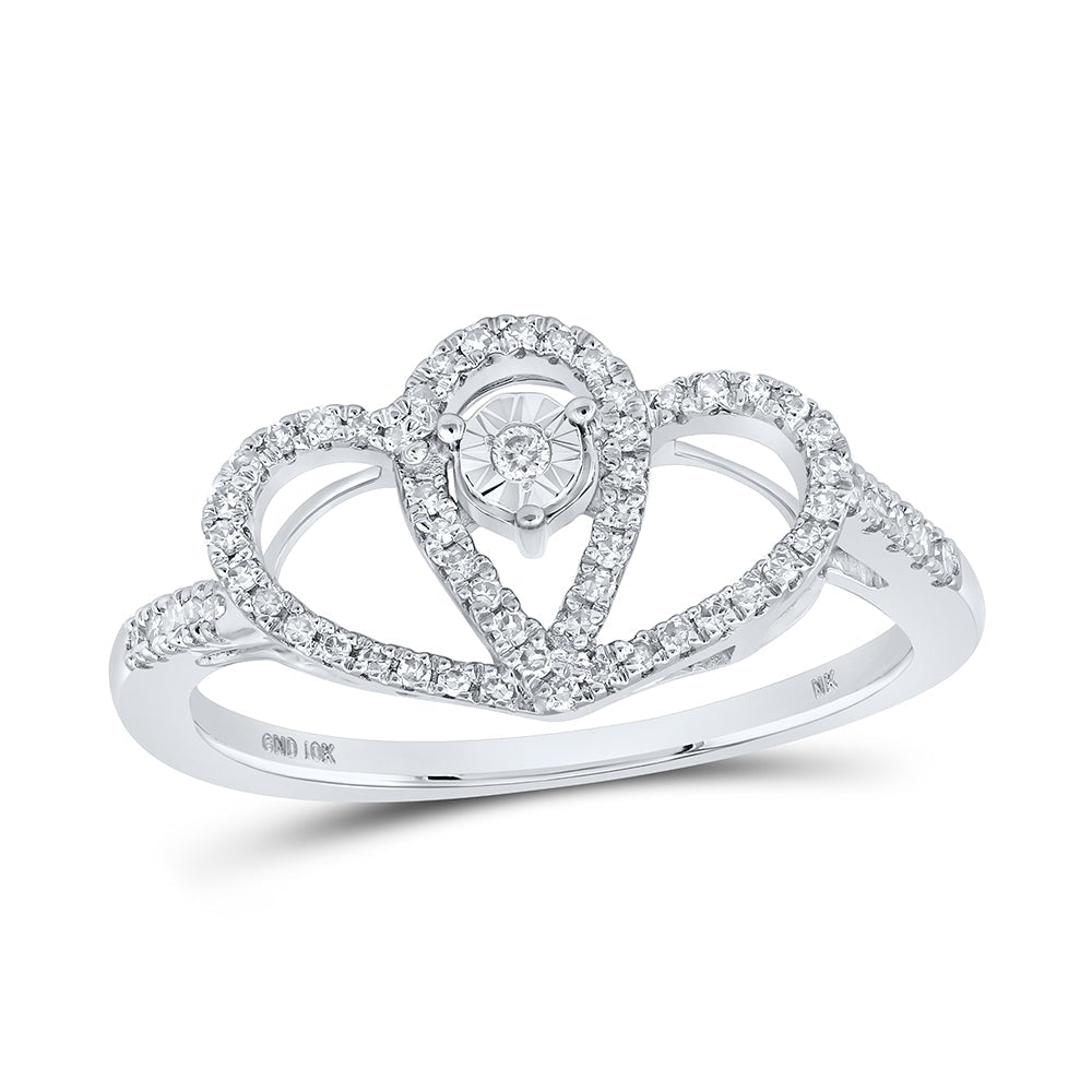 10kt White Gold Womens Round Diamond Heart Ring 1/5 Cttw