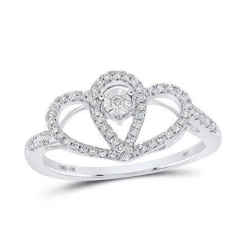 10kt White Gold Womens Round Diamond Heart Ring 1/5 Cttw