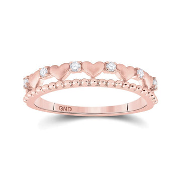10kt Rose Gold Womens Round Diamond Heart Band Ring 1/10 Cttw