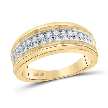 10kt Yellow Gold Mens Round Diamond Wedding Double Row Band Ring 3/4 Cttw