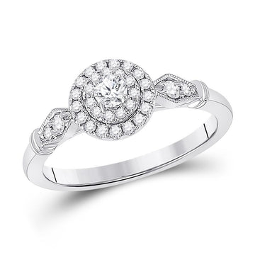 14kt White Gold Round Diamond Halo Bridal Wedding Engagement Ring 1/3 Cttw