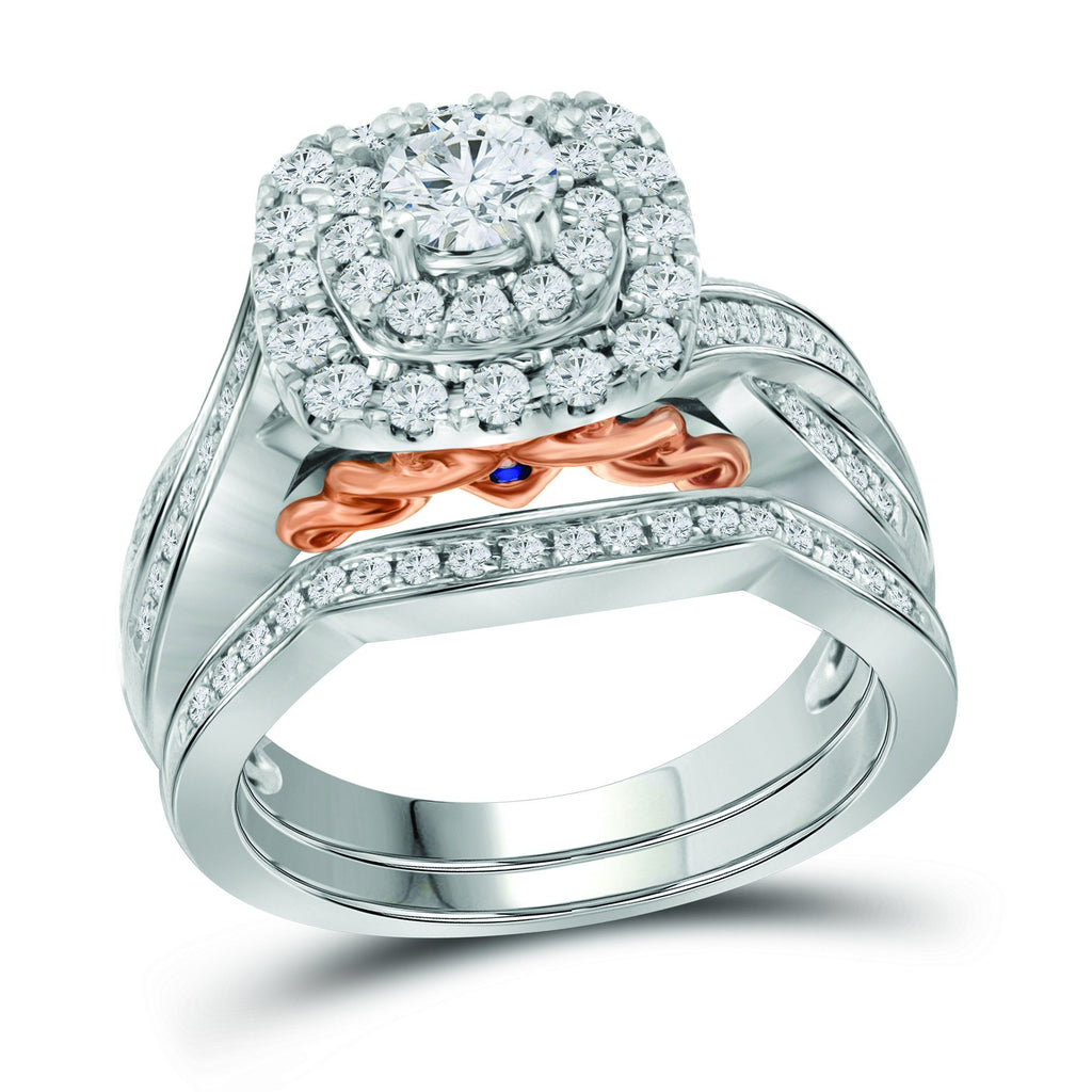 14kt Two-tone Gold Round Diamond Bridal Wedding Ring Band Set 1 Cttw