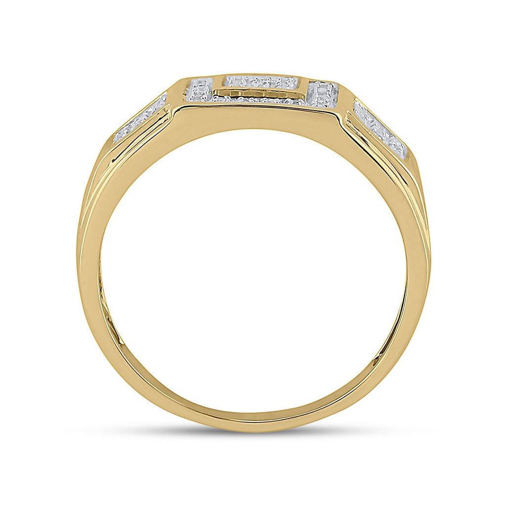 10kt Yellow Gold Mens Round Diamond Square Ring 1/4 Cttw