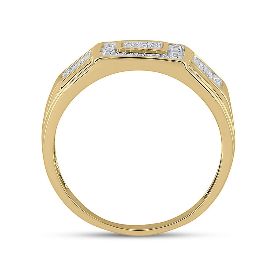 10kt Yellow Gold Mens Round Diamond Square Ring 1/4 Cttw