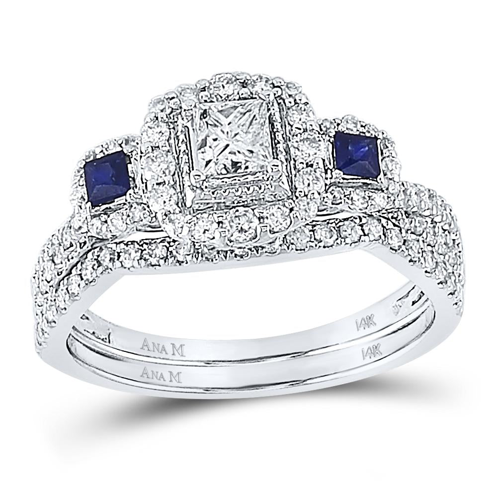 14kt White Gold Princess Diamond Bridal Wedding Ring Band Set 7/8 Cttw