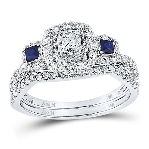 14kt White Gold Princess Diamond Bridal Wedding Ring Band Set 7/8 Cttw