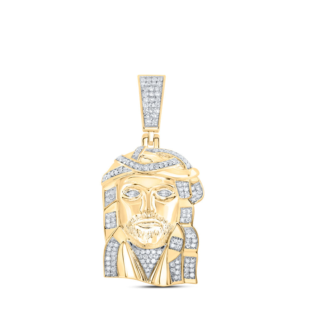 10kt Yellow Gold Mens Round Diamond Jesus Face Charm Pendant 1/2 Cttw