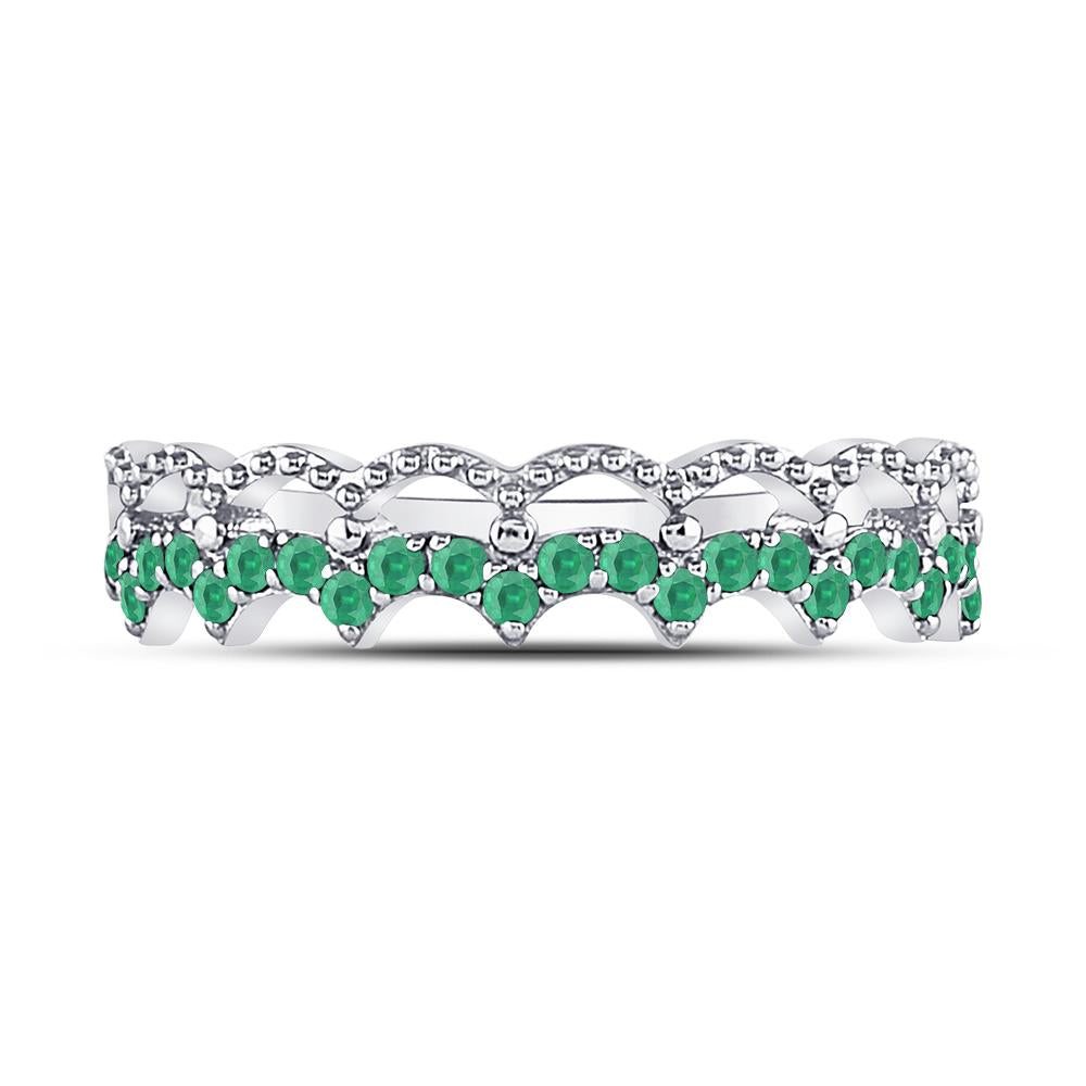 10kt White Gold Womens Round Emerald Scalloped Stackable Band Ring 1/4 Cttw