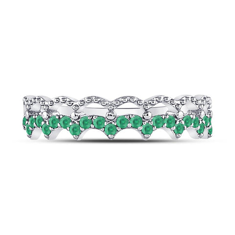 10kt White Gold Womens Round Emerald Scalloped Stackable Band Ring 1/4 Cttw
