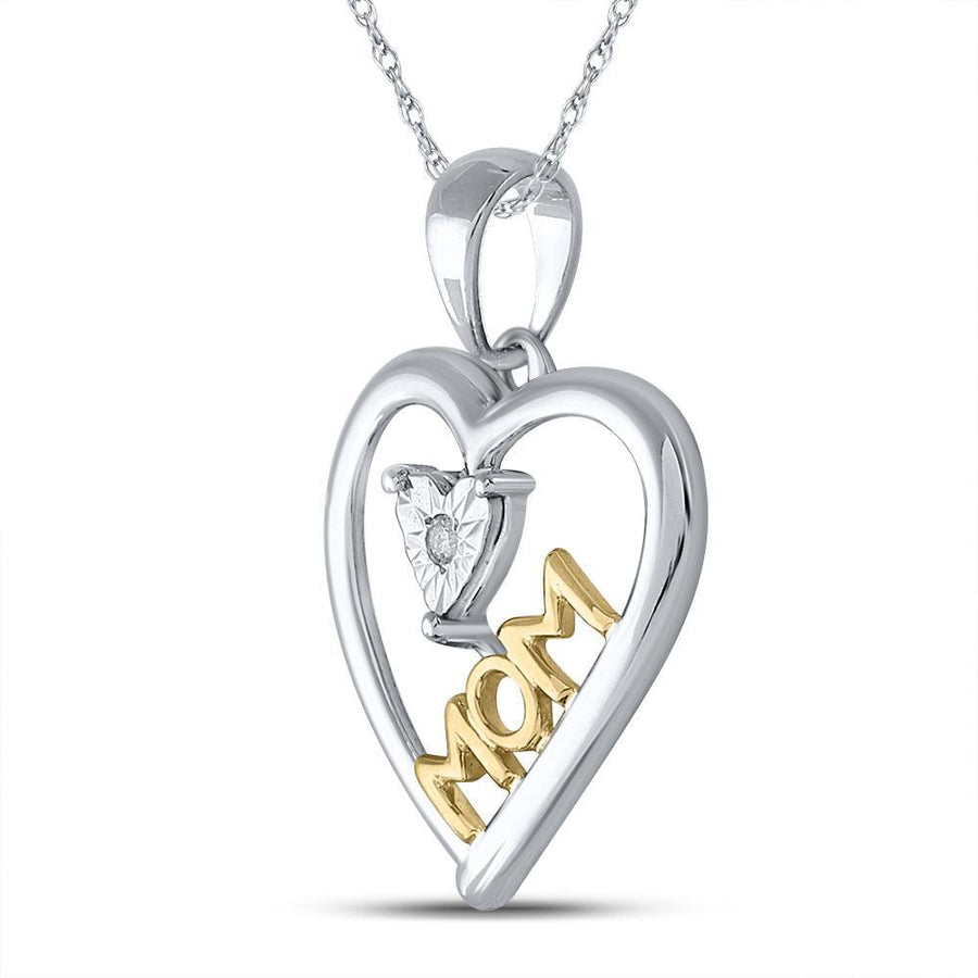 Sterling Silver Womens Round Diamond Heart Mom Pendant .02 Cttw