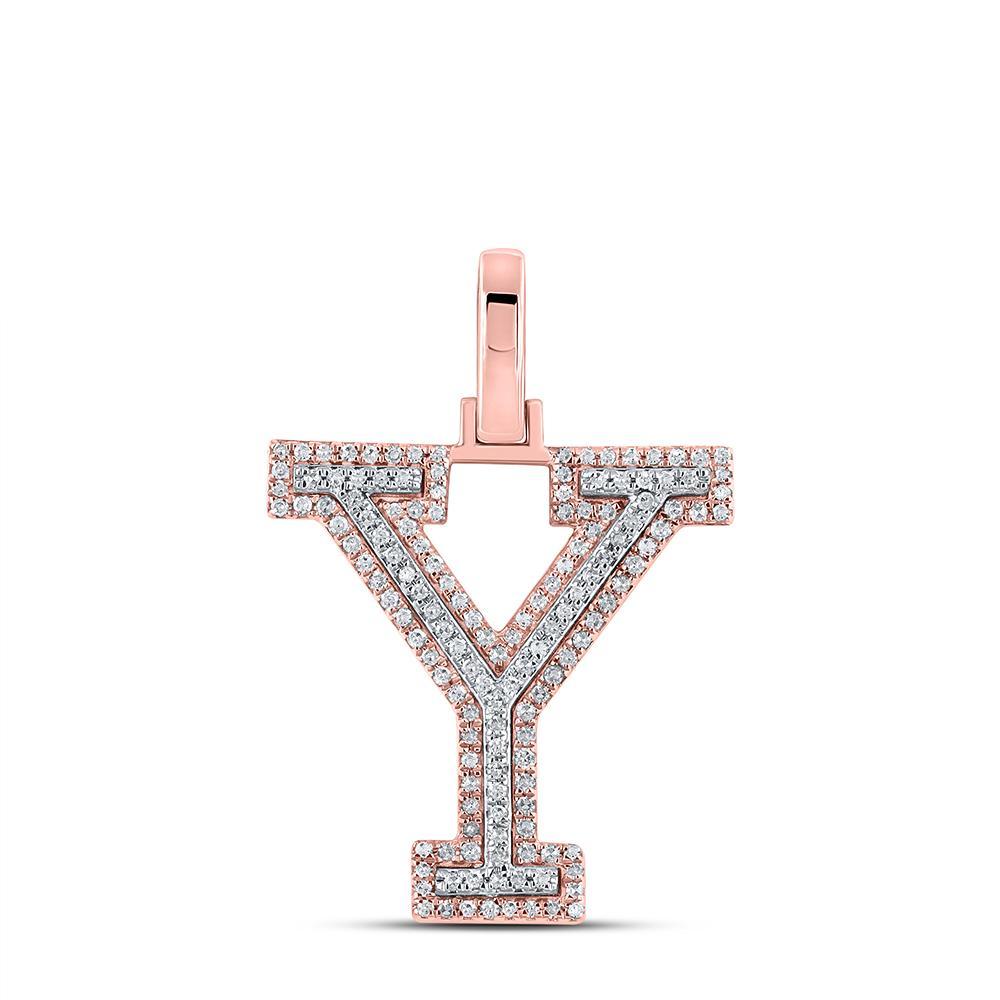 10kt Two-tone Gold Mens Round Diamond Y Initial Letter Pendant 3/8 Cttw