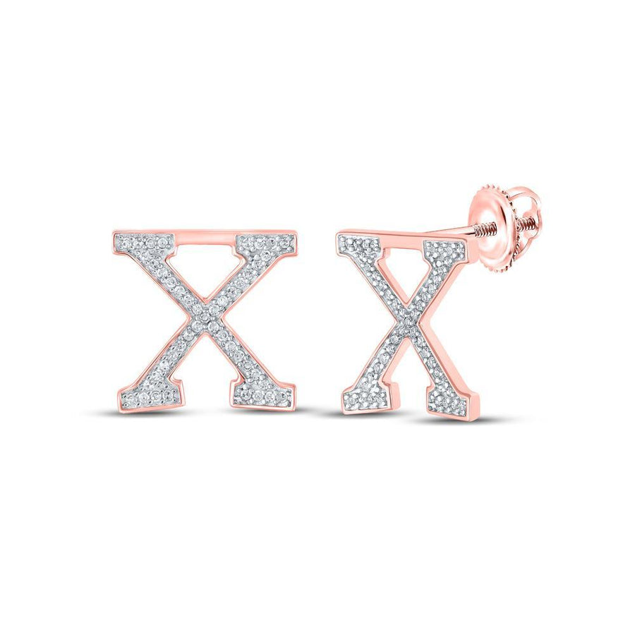 10kt Rose Gold Womens Round Diamond X Initial Letter Earrings 1/5 Cttw