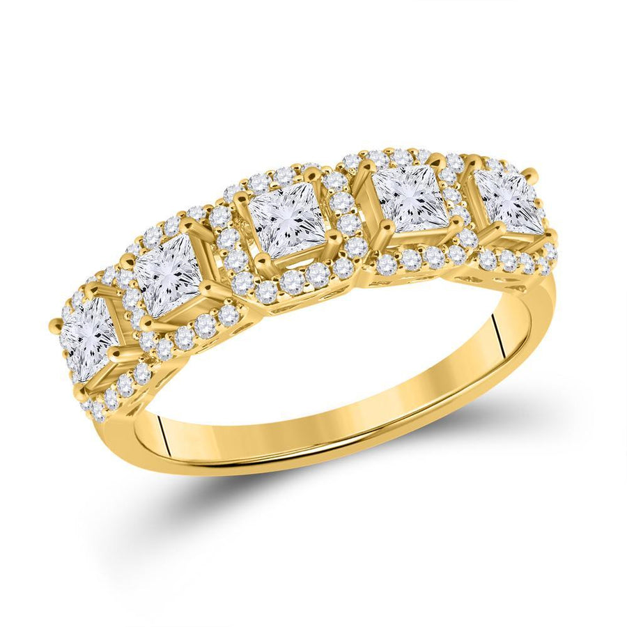 14kt Yellow Gold Womens Princess Diamond 5-Stone Anniversary Ring 1 Cttw