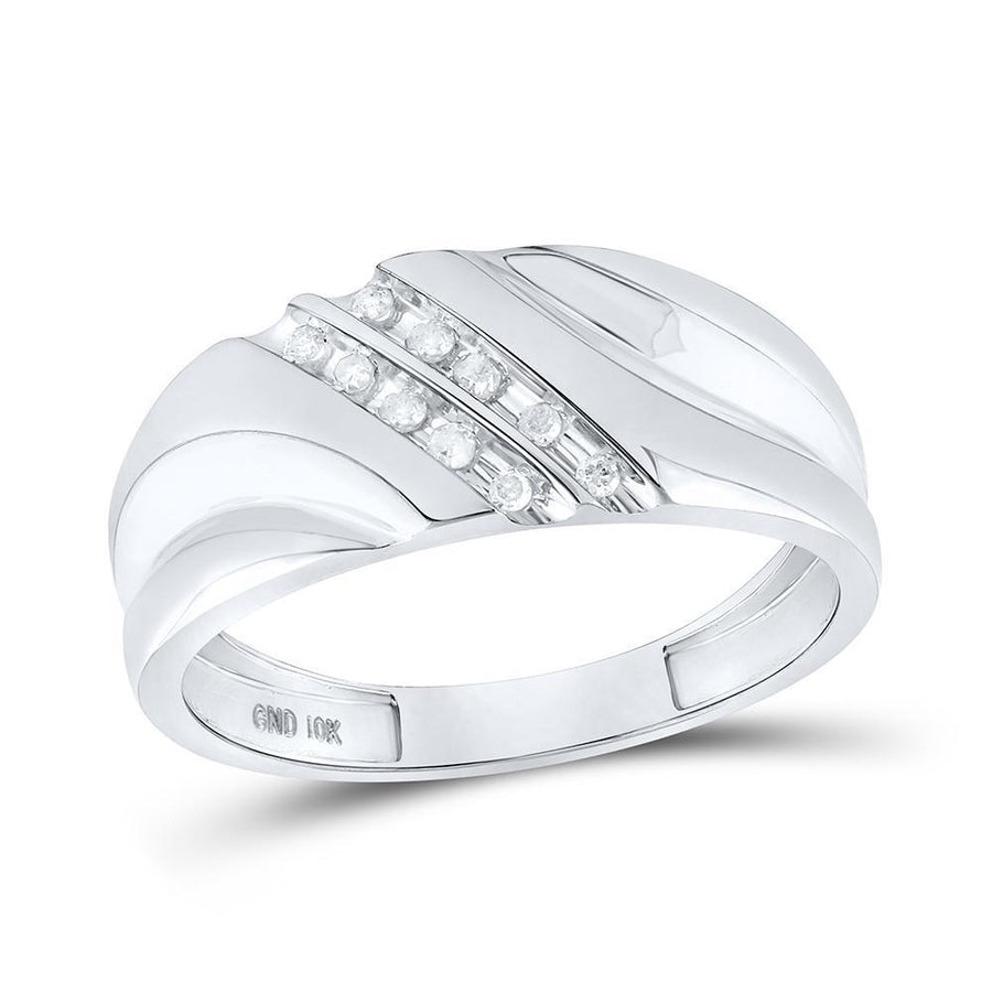 10kt White Gold Mens Round Diamond 2-row Wedding Anniversary Band Ring 1/8 Cttw